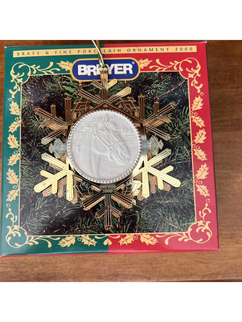 Breyer 2000 Brass & Fine Porcelain Holiday Horse Ornament #700700 NIB
